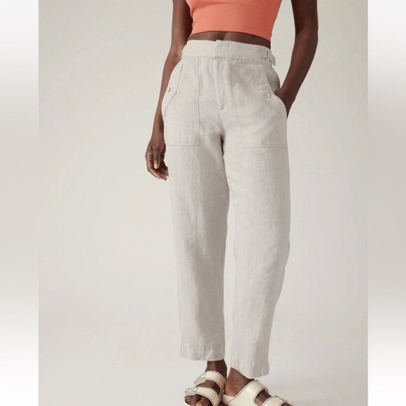 Athleta Voyager Linen Pant Undyed Natural Cargo Elastic Ankle 12T Summer Beach - Picture 1 of 14